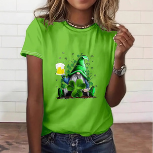 2024 New Amazon Cross-Border European and American Fashion Casual Easiest for Match St. Pa Festival Short Sleeve Garden Neck T-Shirt Me13