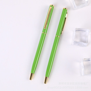Flat Top Small Gao Shi' Pen Thin Rod Metal Ballpoint Pen Rotating Ballpoint Pen Small Xihua Pen Fixed logo Gift Pen