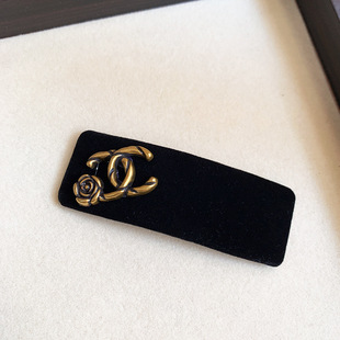French Retro Velvet Simple Chanel Style Black Series Bb Clip Broken Hair Clip Side Clip Bangs Clip Sweet Hair Clip for Women