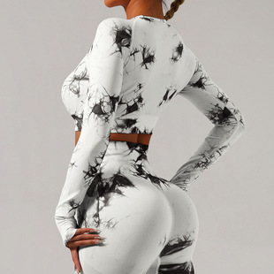 [Zhejiang brocade] European and American tie-dyed seamless yoga clothing suit high waist tight sports bra fitness yoga pants women