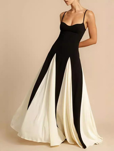 2024 Summer European and American New Fashion Temperament Elegant Sexy Hot Selling Slimming Contrast Color Sling Dress