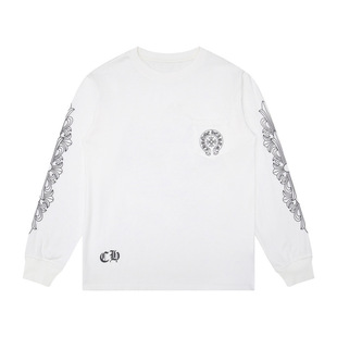 Chrome Heart Croce Right Edition Simple Logo Horseshoe Print Long Sleeve Men's and Women's Round Neck Casual Long Sleeve