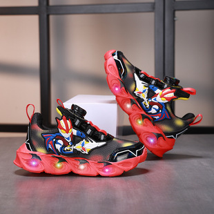 Boys' Light-up Running Shoes 2025 Summer Mesh Breathable Children's sneaker Swivel Buckle Cartoon Luminous Children's Shoes Trendy