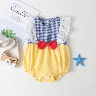 2022 Summer New Newborn Baby Girl Princess Style Bow Sleeveless Fart Body Clothes Summer Vest