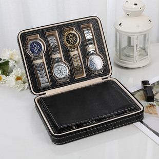 Amazon Spot Hot Selling 8-bit Watch Zipper Bag Fashion Simple Multi-bit Anti-watch Leather Box Portable Watch Box