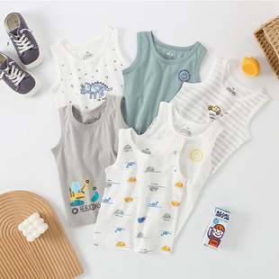 Boy's Vest Wearing Cotton Children's Sleeveless Baby's Bottoming Summer Breathable Boy's Medium and Big Child Summer Thin