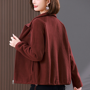 Fashion particle velvet coat women's 2024 autumn and winter new middle-aged mother loose casual fleece-lined warm collar top