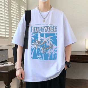 Short-sleeved T-shirt Men's Summer New Heavy Trendy Brand Printed plus size Casual Loose All-match Half-sleeved T-shirt Top