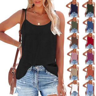 Europe and the United States cross-border Amazon 2024 summer women's new solid color ice silk wrinkled backless loose camisole top women