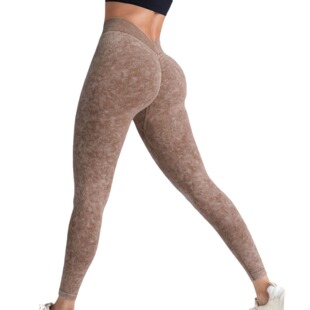 Cross-border Peach Frosted Yoga Pants Women's High Elastic High Waist Washed Fitness Pants Outdoor Running Tight Sports Pants
