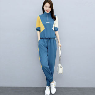 Fashion Suit Pants Women's Summer 2021 New Women's Western Style Sports Casual Two-piece Set Ankle Pants Set