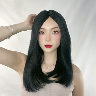 Wig women's long straight hair with bangs in the middle of the net red clavicle pear flower buckle chemical fiber head cover women manufacturers wholesale