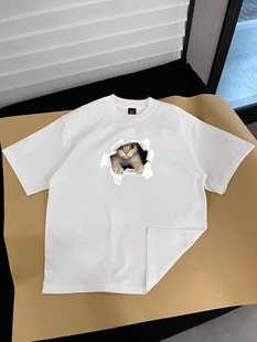 260g Heavyweight Pure Cotton Short-Sleeved T-Shirt Men's Hong Kong Fashion Brand Large Size Loose Men's Round Neck T-Shirt Printed Bottoming T-Shirt