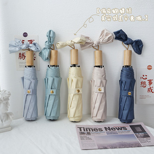 Full-automatic Umbrella Sunny and Rain Dual-purpose Wooden Handle Folding Sun Umbrella Sunscreen UV Protection Female Printed Advertising logo