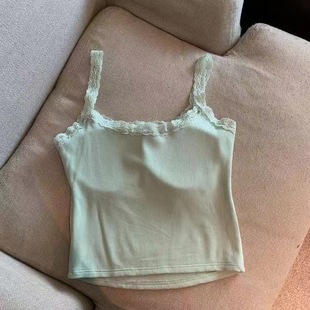 White Lace Camisole Women's Spring Pure Spice Girl Bm Slim Fit with Chest Pad Base Top for Outer Wear