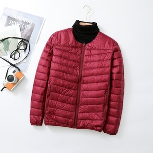 2023 Winter New Arrival Collarless Thin Down Jacket Men's Round Neck Thin Lightweight Dad Middle-aged and Elderly Inner Pad Zipper Jacket