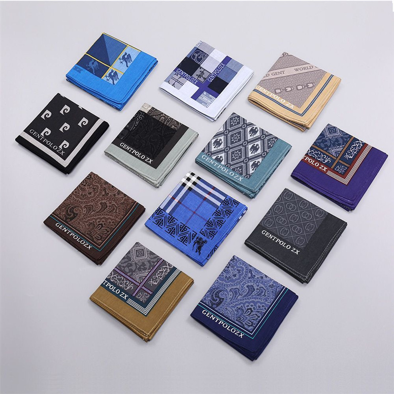 43CM Men's Pure Cotton Printed Plaid Handkerchief, Summer Thin Style, Vintage Nostalgic Soft Cotton Square Handkerchief