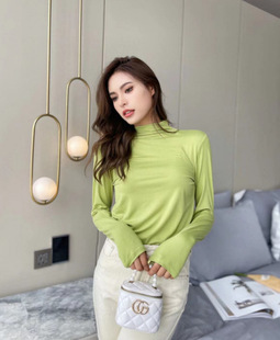 Nine-color Mask Base Shirt Women's Skin-friendly Naked Autumn and Winter Half-high Collar Solid Color Slim-fit Elastic Inner Slim-fit Top