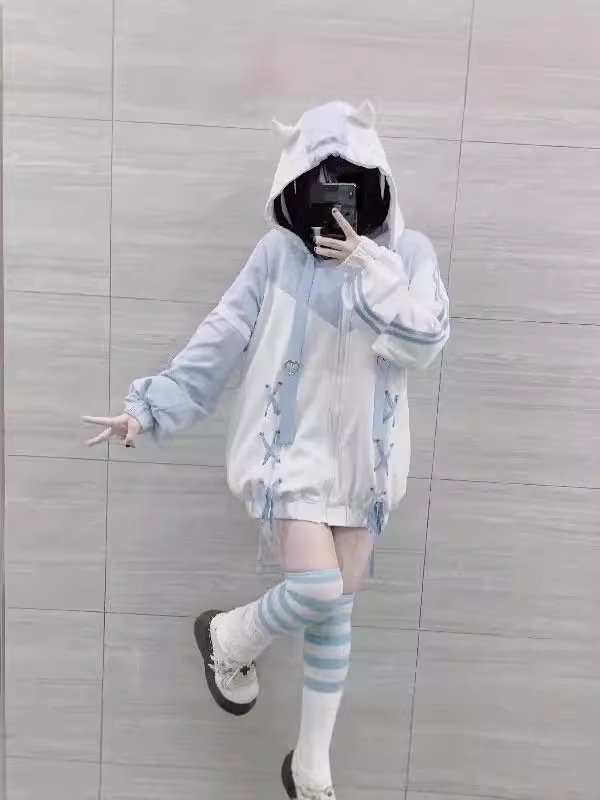 Electronic Dream Tour Water Color Sensory Angel World Water Color Hooded Jacket Japanese Style Soft Girl Loose Strappy Zipper Sweatshirt