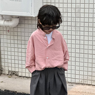Children's long sleeve shirt men's and women's children's clothing 2025 spring and autumn new solid color collar Joker Korean version of a generation of hair tide