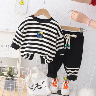 Children's clothing 2023 spring new boys spring and autumn children's spring suit cute striped men's clothing manufacturers wholesale
