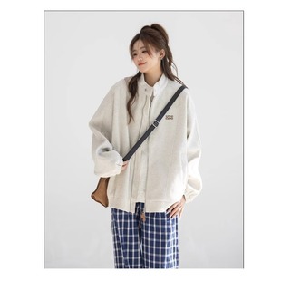 Korean-style Niche Letter Embroidered Vertical Collar Tooling Jacket Women's 2025 Spring New Loose Casual Coat Top