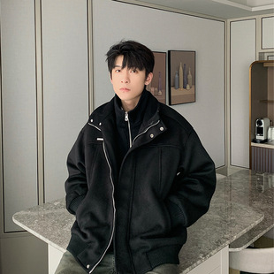 Men's overcoat winter cotton-padded jacket thickened fake two-piece cotton-padded jacket Korean-style warm tweed cotton-padded jacket top