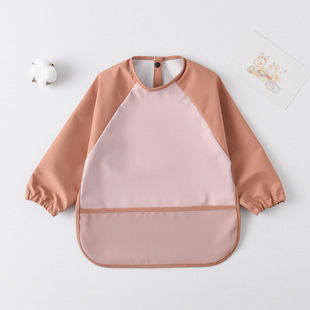Danish Children's Long Sleeve PU Anti-Dressing Baby's Dining Clothes Bib Super Soft Waterproof Baby's Rice Pocket Anti-Dirty Feeding Clothes