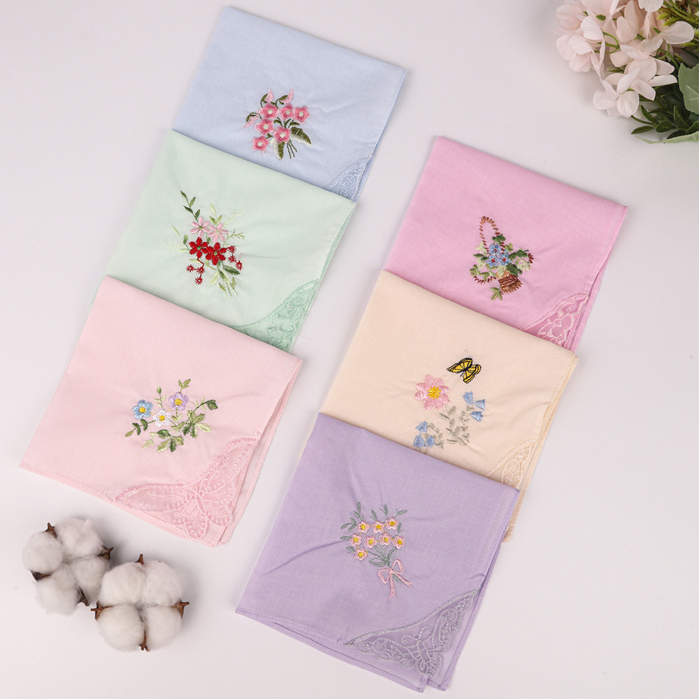 60 cotton handkerchief butterfly flower lace embroidery cotton ladies handkerchief cross-border Amazon embroidery handkerchief square