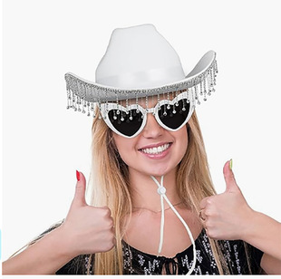 Cross-border masquerade bridal party western Dick Cowboy hat pink tassel cowboy hat square scarf glasses suit