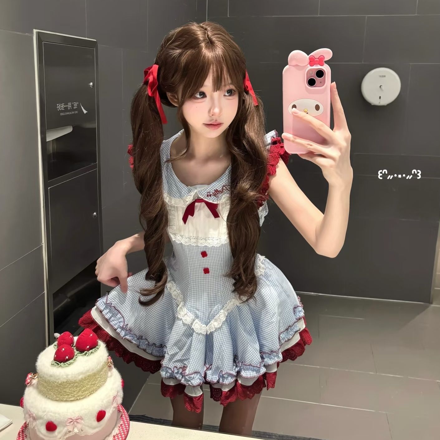 [Tie Double Ponytail] Xingcheng Wig Women's Long Curly Hair 85cm Sweet lolita Full Head Cover jk Shaoluo Same