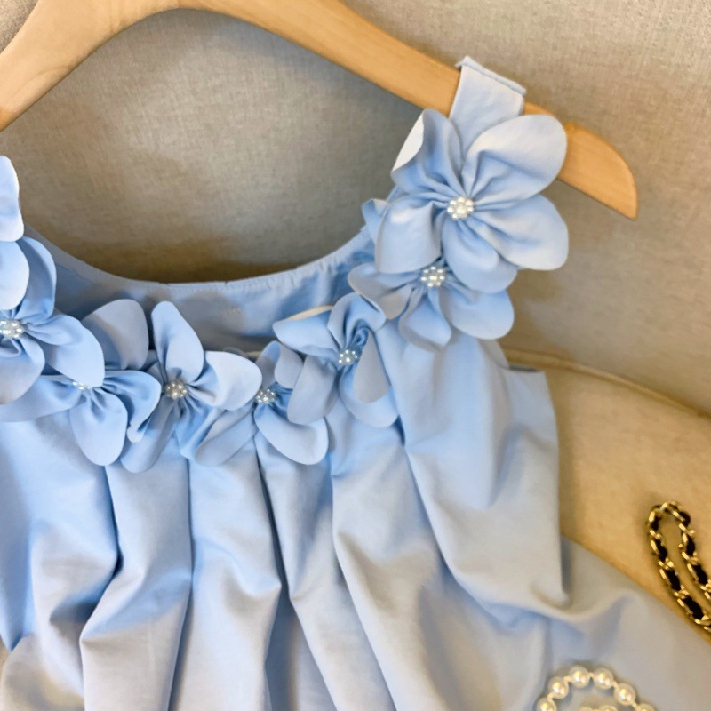 Real Shot of French Heavy-Duty Stereo Flower Sleeveless Suspender Skirt 2025 Summer Loose Short Backless Holiday Dress