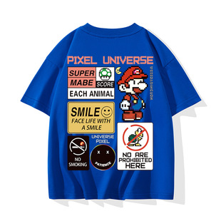 Children's Short-sleeved T-shirt Pure Cotton Summer 2024 New Mario Stylike Top Mid-size Children's Summer Dress Boys' Half-sleeved