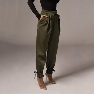 Cross-border Fashion 2021 New Year Spring and Summer New Arrival Trousers Women's High Waist Lace-up Trousers for Foreign Trade Women's Clothing