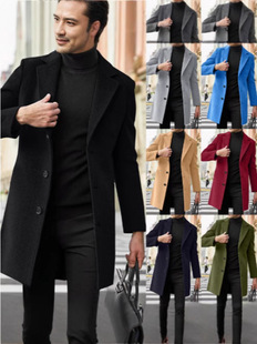 Cross-border foreign trade men's autumn and winter long woolen coat woolen coat youth trend single-breasted woolen trench coat men