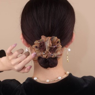 Korean Style Flower Hair Rope Elegant Large Intestine Hair Ring Summer Mesh Flower Hair Strap Hair Strap Advanced Style Hair Headwear for Women