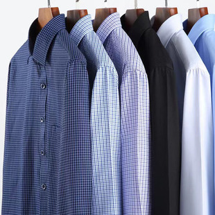 2024 new in stock middle-aged men's long sleeve plaid shirt square collar loose casual fashion dad shirt men