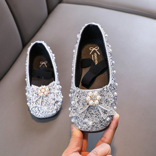 Girls Princess Shoes 2023 Spring and Autumn New Soft Sole Children's Shoes Children's Shoes Rhinestone Children's Shoes Bow Baby Women's Single Shoes