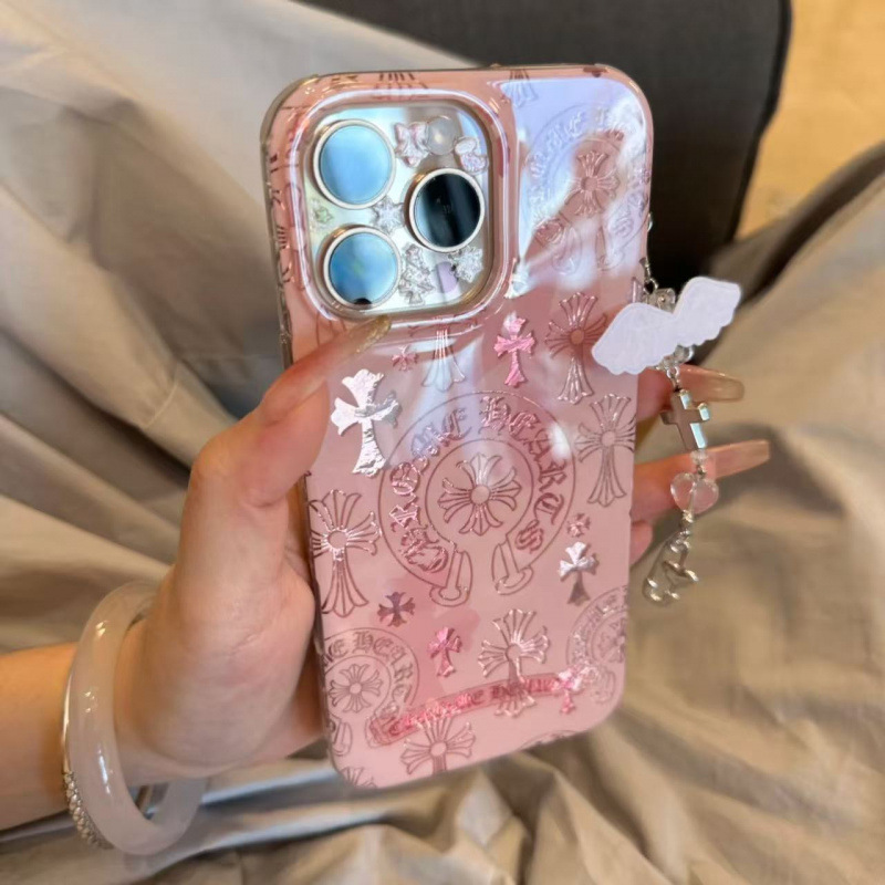 Sweet and cool pink and black cross design, high-end compatible with iPhone 17 Pro Max, Apple 16 Pro, and 15.