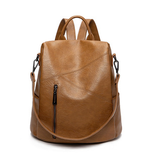 Cross-Border High-End Anti-Theft Backpack 2025 Spring Amazon New Fashion Multi-Functional Spliced ​​Cowhide Backpack