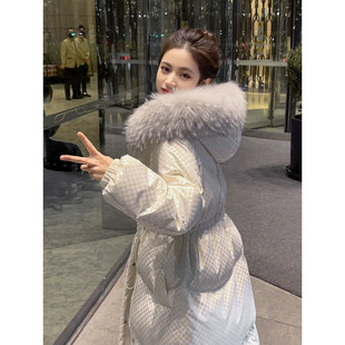 Large Fur Collar White Down Cotton-padded Jacket Women's Mid-length Thickened 2024 New Winter Fashionable Loose Hooded Warm Jacket