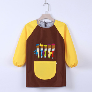 Wholesale children's waterproof painting overalls cartoon large children's anti-dressing kindergarten baby long sleeve apron rice pocket