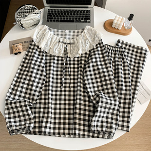 Cross-border exclusive for explosions Korean version of sweet large lapel lace pajamas women's spring and autumn outdoor wear home clothing women's suit