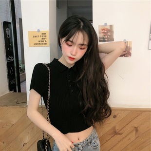 Women's lapel sweater 2022 new short inner bottoming top spring and summer Korean style loose gentle pullover sweater