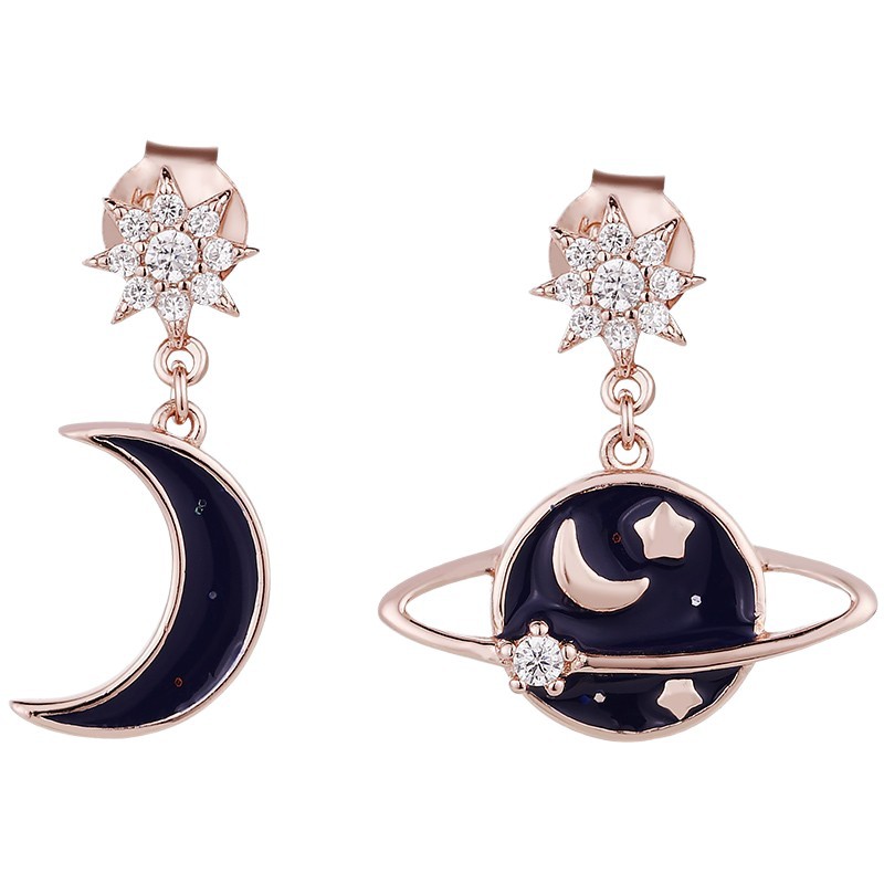 Sun Moon Star Star Moon series asymmetric light luxury earrings elegant silver ear jewelry Net red earrings earrings birthday gift