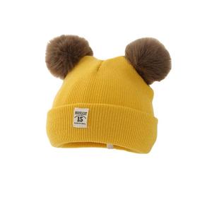 Baby Hat Autumn and Winter Newborn Double Ball Thickened Warm Wool Hat Children's Pullover Cloth Label Knitted Hat Wholesale
