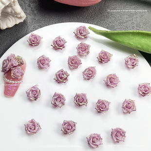 Vintage Palace Purple Gold Rose Nail Art Shipin Jewelry Bow Nail Art Camellia Photo Frame Nail Art Decoration