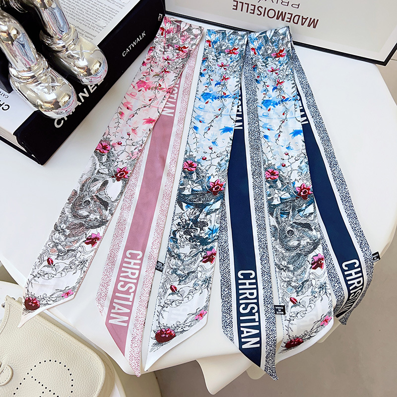 New d Family Moe Rabbit Small Long Silk Scarf Fashion Hair Belt Scarf Tie Bag Handle Ribbon Belt Decorative Ribbon