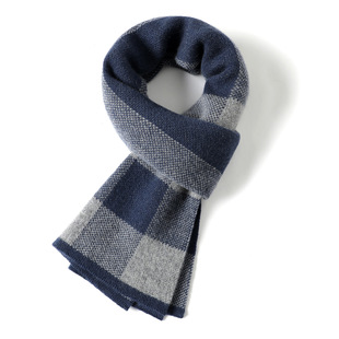 Dropshipping Winter Men's 100% Pure Cashmere Scarf Plaid Business Casual Thickeneded Warm Knitted Scarf Gift Box