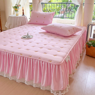2023 new skin-friendly quilted lace bed skirt bed cover solid color bedspread protective cover mattress breathable thickened